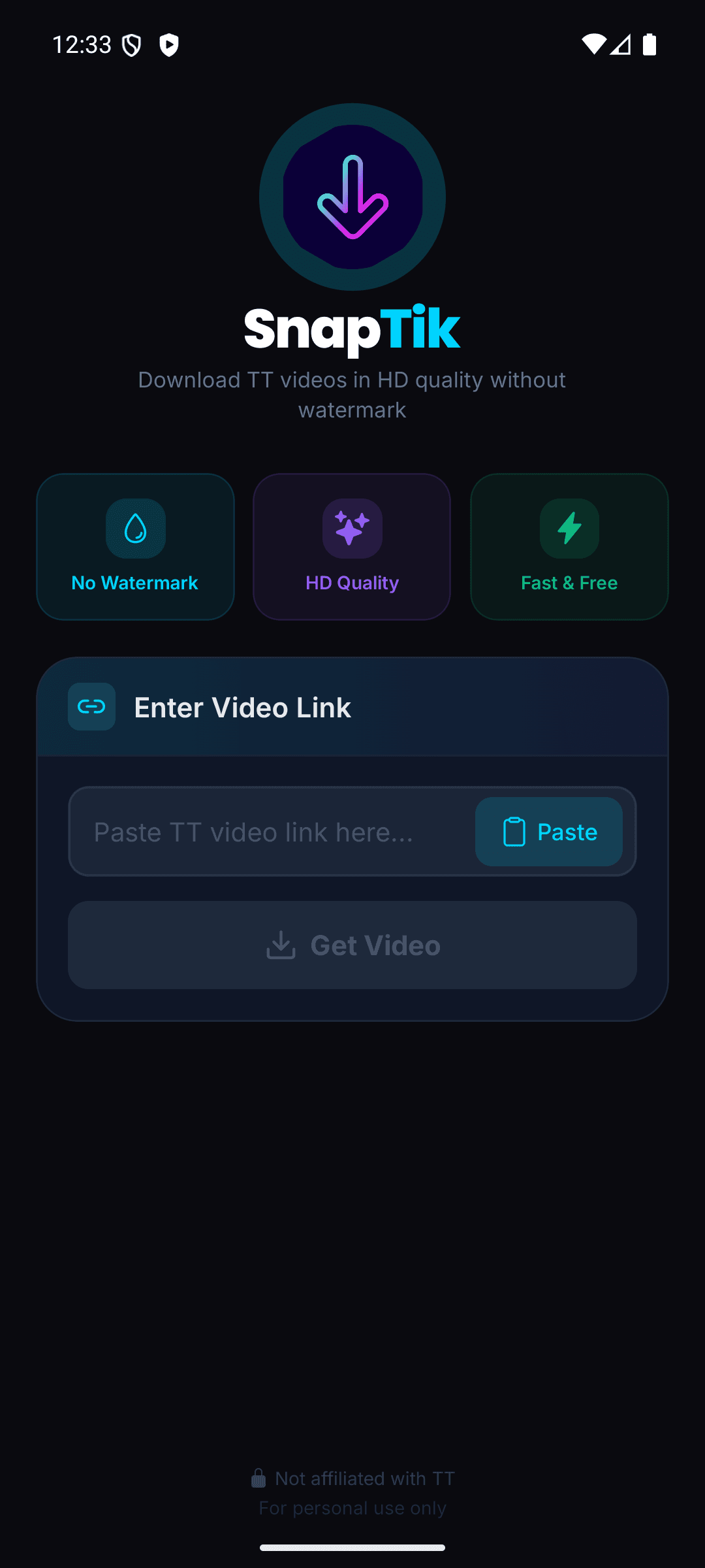 Snaptik toep tuisskerm
