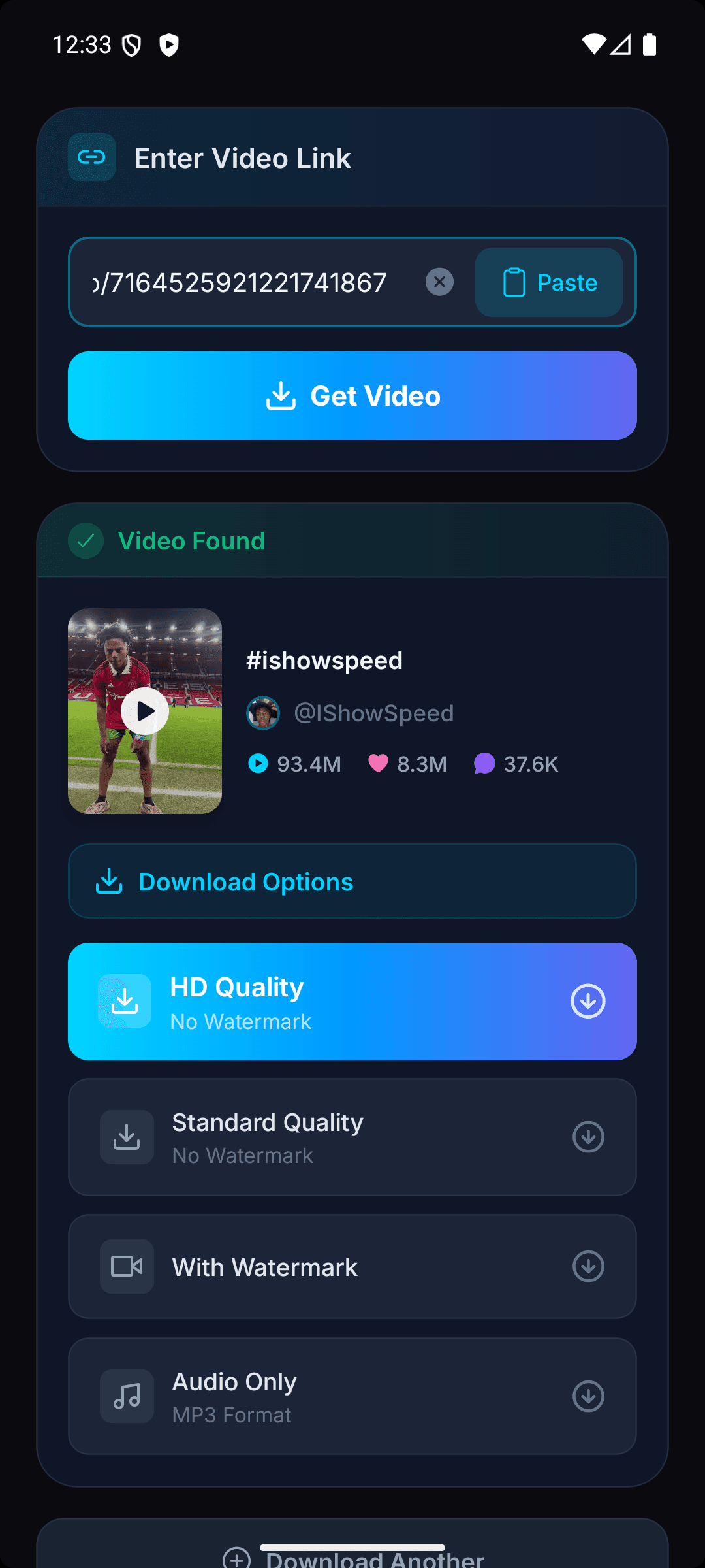 Snaptik toep aflaai-opsies